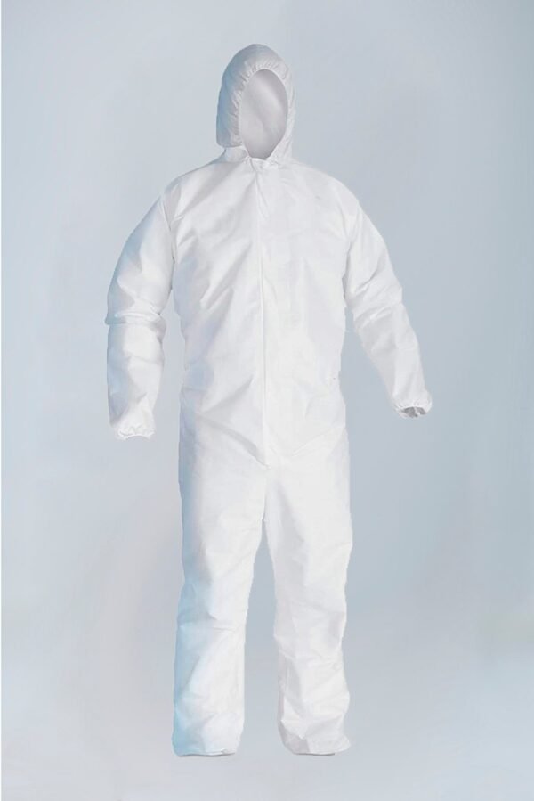 Hooded SMS disposable coverall showing full garment design